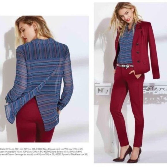 CAbi Alex Striped Split Back Blouse Blue Small - Picture 10 of 10